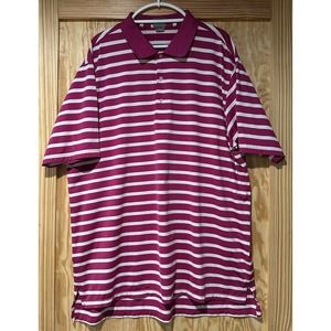 Fennec Mens Short Sleeve Pink White Striped Polo Golf Shirt XXL EUC